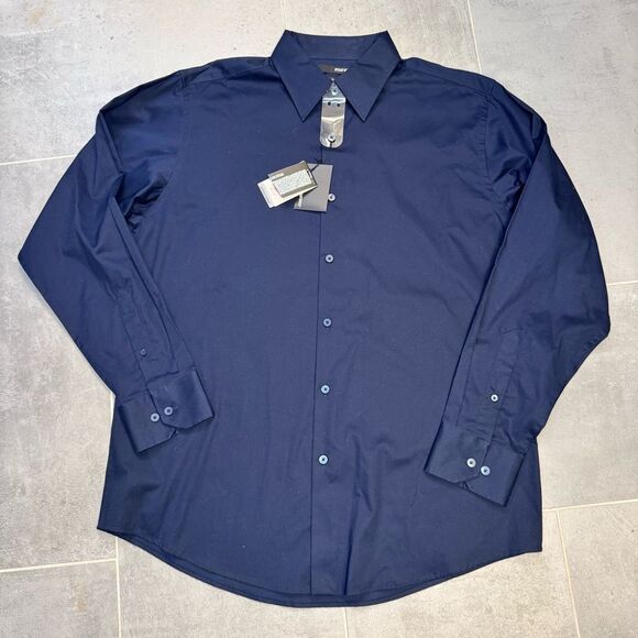 Murano Modern Comfort XLA Men Size Large Solid Navy Blue L/S Dress Shirt - Picture 1 of 9